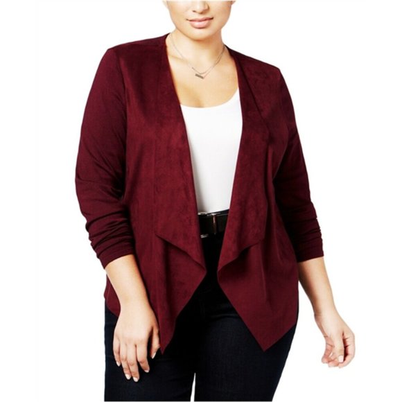 INC International Concepts Sweaters - NEW INC Plus Faux-Suede Draped Cardigan 1X